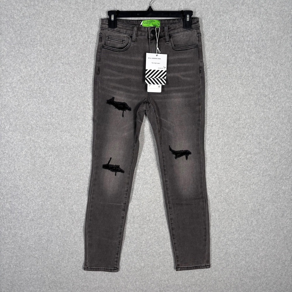 Free People Sandrine Rose Destroyed Skinny Jeans 27 Charcoal Faded Knee Holes